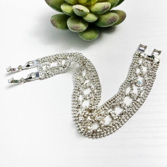 Givenchy Vintage Dainty Lace Pattern Silver & Crystal Bracelet - Picture 2 of 8